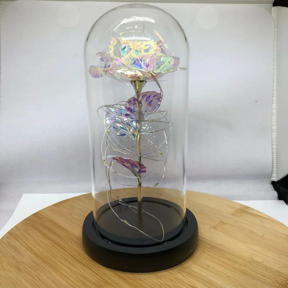 Valentine's Day Gifts for Her, Purple Rose in Glass Dome, Light up Forever Rose